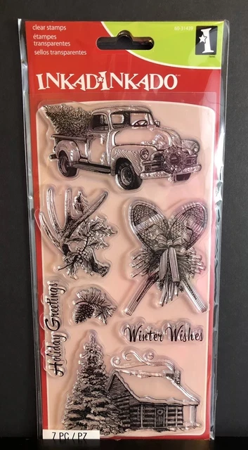 Rustic Holiday Clear Stamp set Inkadinkado New 7pcs Christmas/Holiday