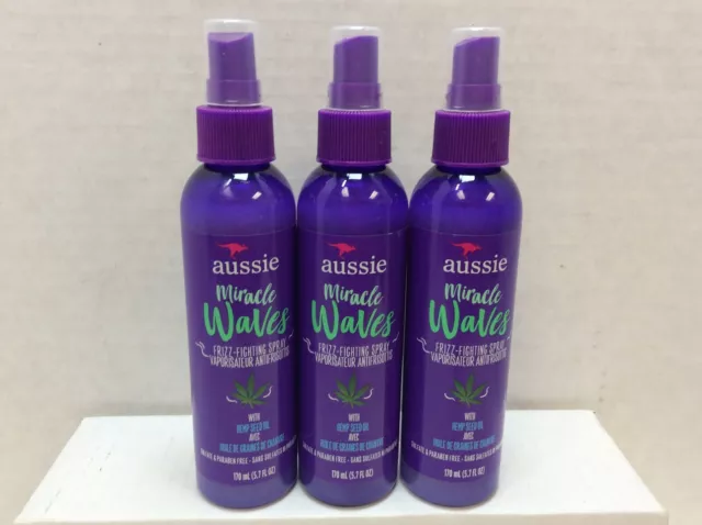 Aussie Miracle Waves Frizz-Fighting Spray with Hemp Seed Oil, 5.7oz, LOT OF 3