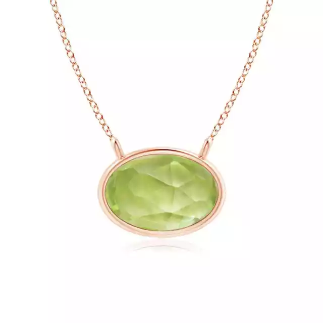ANGARA East West Peridot Solitaire Necklace in 14K Solid Gold | 18" Chain