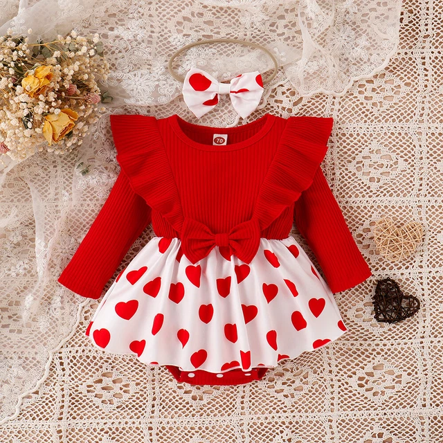 Cuscino abito fascia neonata stampa cuore bambina set abito fascia 4