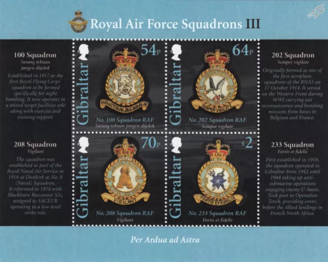 Royal Air Force RAF SQUADRONS III Stamp Sheet 2014 Gibraltar No.100/202/208/233