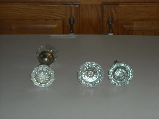 Antique / Vintage Lot Of 4  12 Point Clear Glass Door Knobs. MISMATCHED