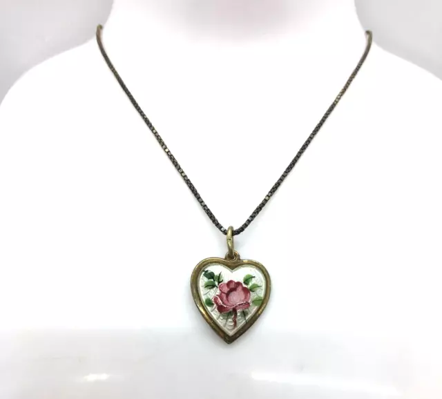 David Anderson Norway Sterling Silver Enamel Painted Heart Pendant Necklace