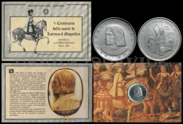 Repubblica Italiana - 500 Lire Argento 1992 - Lorenzo Il Magnifico - Fdc