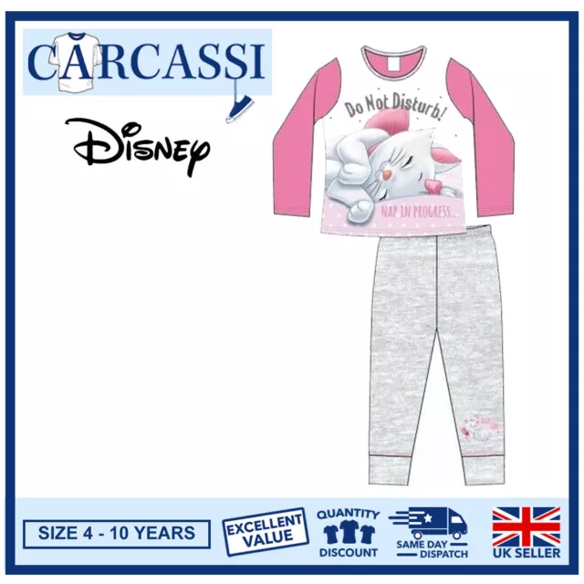 Girls Aristocats Pyjamas Childrens Kids Pink Grey Disney PJs Age 4-10 Years
