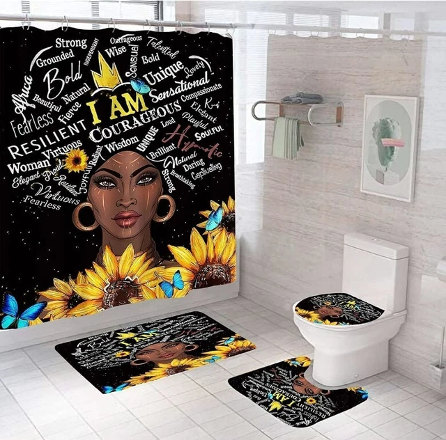 African Women Quote Afro Lady With Sunflower Bathroom Sets,  Shower Curtain Sets