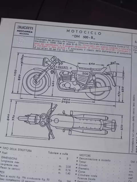 DUCATI 500 SPORT DESMO DM B 1977 SCHEDA Originale Omologazione ASI FMI MOTOCLUB