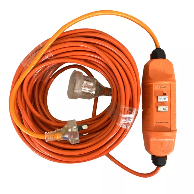 20M RUBBER EXTENSION Cable Lead W/In-Line RCD Safety Switch Orange