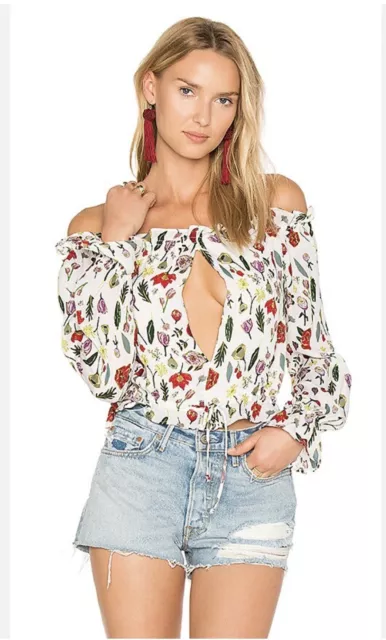 Stone Cold Fox Savona Blouse in Fiore 100% Silk Floral Crop Top Size 2 (Medium)