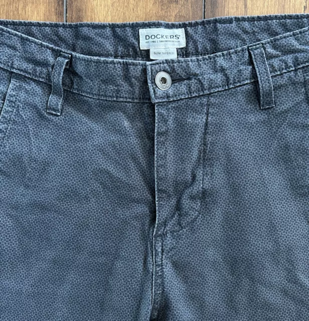 DOCKERS MEN'S SLIM Tapered Fit Pants 30x30 Gray Geometric Print Khaki ...