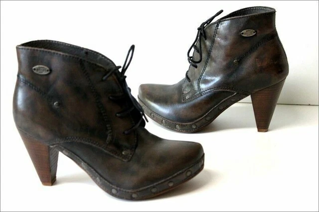 ATRAI Boots à Lacets Cuir Semi Rigide Clouté Marron Foncé T 37 TBE