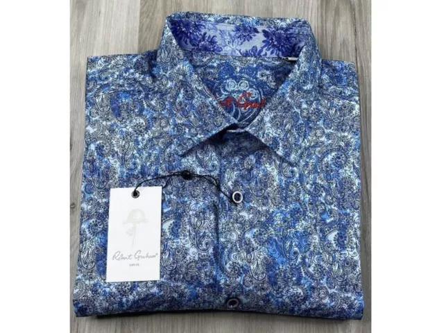 ROBERT GRAHAM Blue Paisley Short Sleeve Shirt Size 2XL BRAND NEW w/ Tags