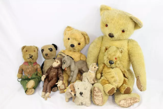 F x10 Antique/Vintage Straw Filled/Stuffed Jointed Bears & Animals etc