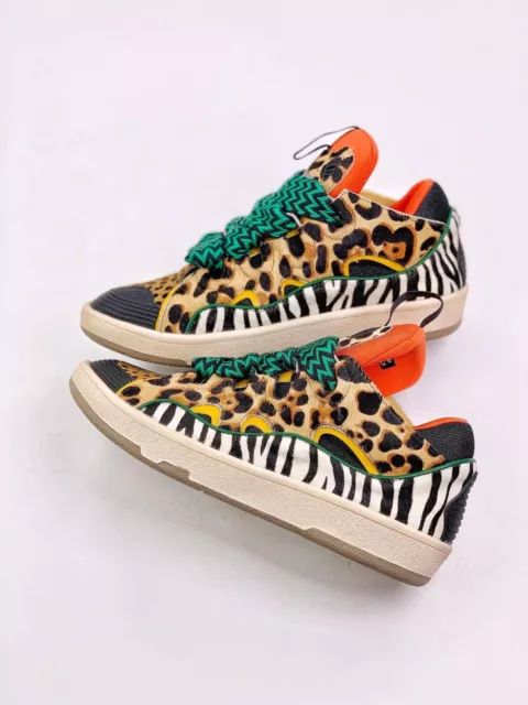 For Lanvin Leather Curb Sneakers Leoparn Print Unisex Casual Sports Board Shoes 2