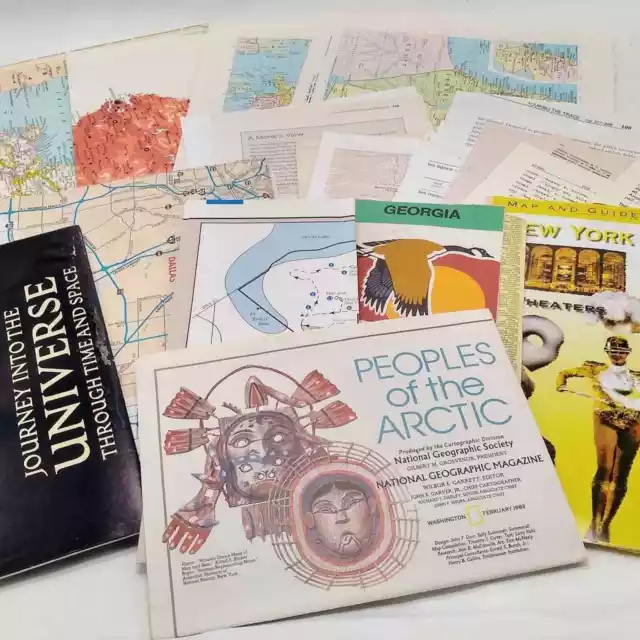 Paquete de páginas de libros de viajes, mapas y páginas de libros de guía, páginas de libros vintage