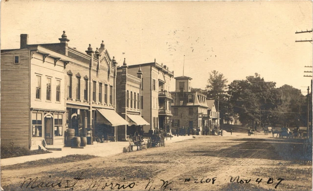 MAIN STREET VIEW antique real photo postcard rppc MORRIS NEW YORK NY otsego co.