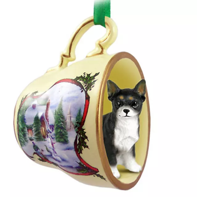 Chihuahua Christmas Teacup Ornament Blk