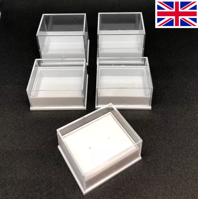20 EAR STUD BOX Clear Lid High 32mm Low Top 21mm EARRING 41 x 35mm JOB LOT +Pads