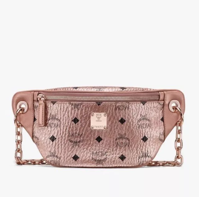 MCM Tracy Monogram Logo Wallet On Chain Crossbody Bag Pink in Leather with  Gold-tone - US
