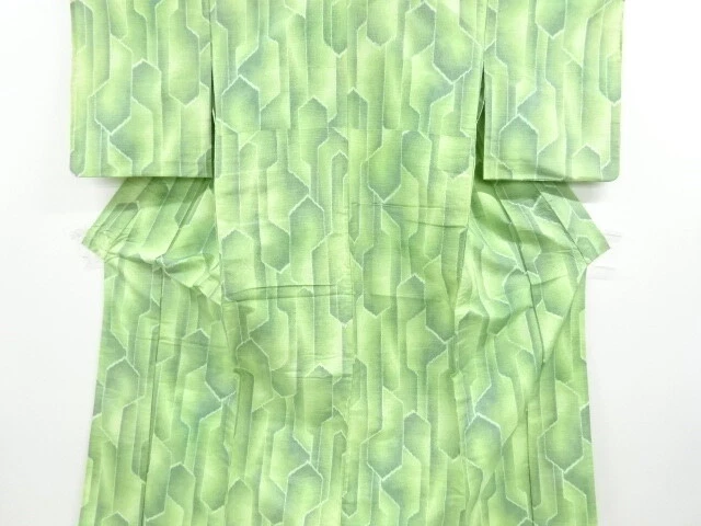 6857134: Japanese Kimono / Antique Hitoe Kimono / Tsumugi / Woven Geometric
