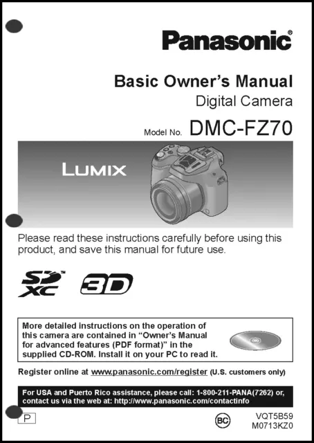 Panasonic Lumix DMC-FZ70 Basic Camera User Guide Instruction Manual