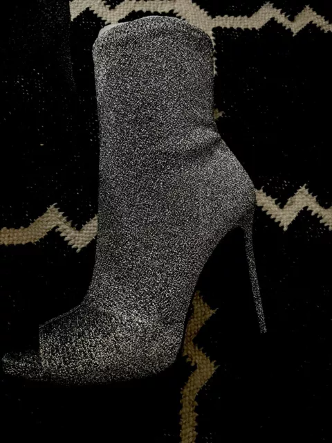 Jessica Simpson Gunmetal Silver Glitter Open Toe Booties Stiletto Stretch NEW 7 3