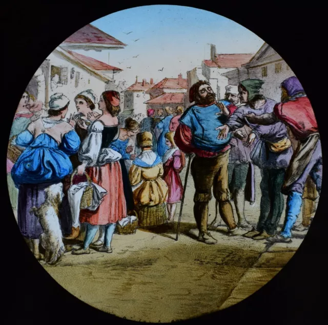 ANTIQUE Magic Lantern Slide PILGRIMS PROGRESS NO57 C1890 DRAWING MEDIEVAL TOWN