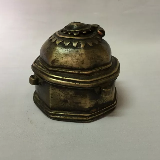 An old or antique Engraved solid Brass Ink Well Pot decorative Shape early 3