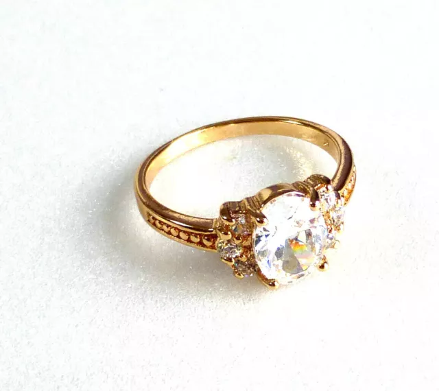 Women 18K Yellow Gold Plated CZ Cubic Zirconia Luxury Prime Ring Size  P UK