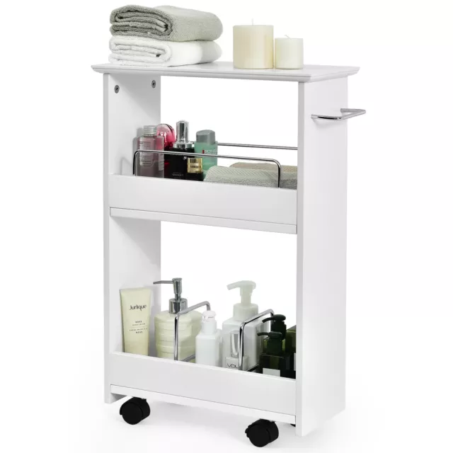 Giantex 3-Tier Storage Trolley Cart Slim Mobile Storage Shelf Bathroom Kitchen