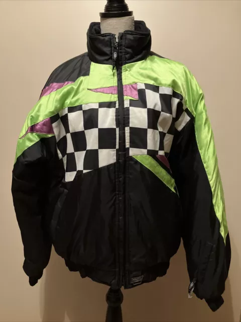 VTG HJC Snow Gear Cirolux Insulated Snowmobile Ski Jacket Coat Mens M Neon 90s