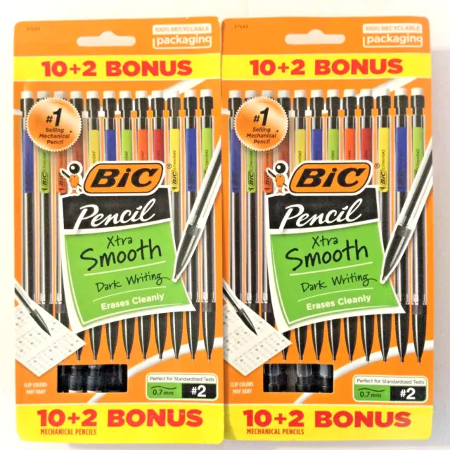 BIC #2 Mechanical Pencils 0.7mm Xtra Smooth Dark Writing 24 Count (2-12 Packs)