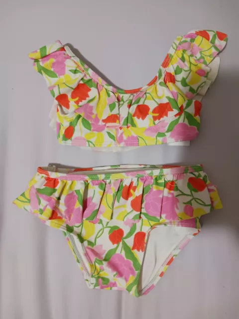 Janie And Jack 18-24 Months Pink Yellow Floral Ruffle Swim Bikini Bathing Suit