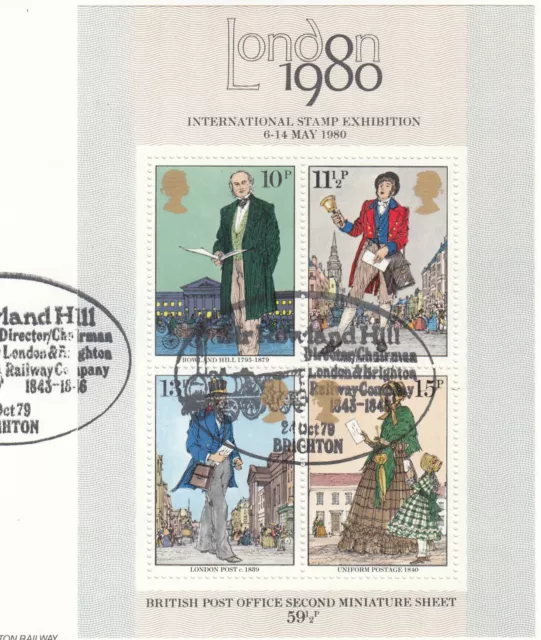 (106016)  Rowland Hill minisheet GB Used 1979 ON PIECE