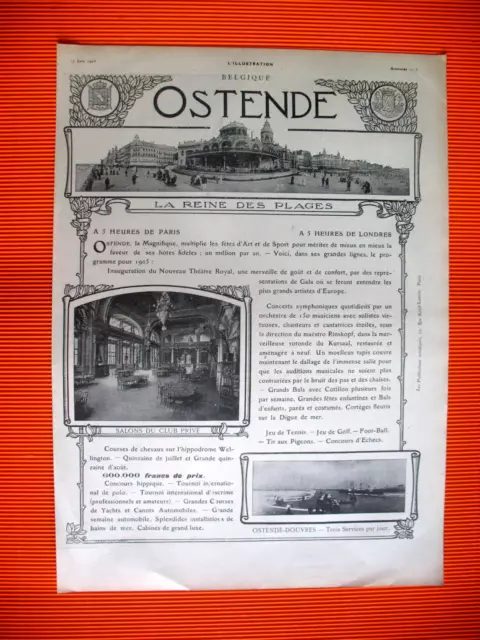 Publicite De Presse Ostend Belgique Reine Des Plages Station Balneaire Ad 1905