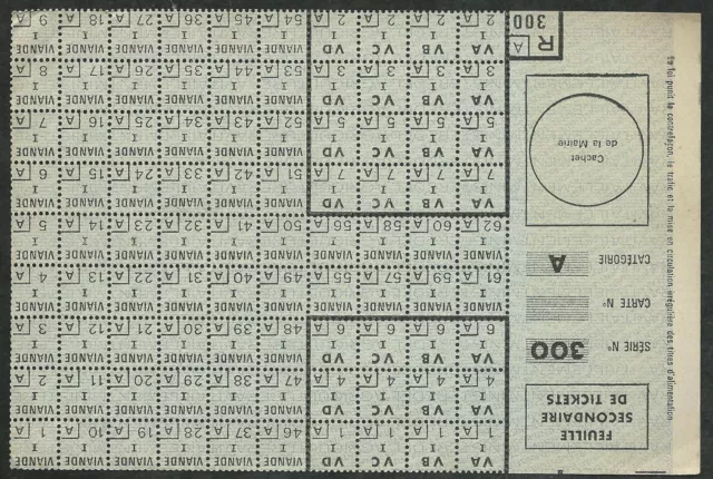 Planche Vierge Tickets Viandes 1946 -Etat Parfait