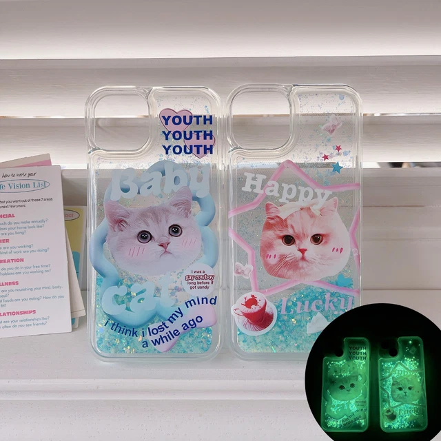 Noctilucent Quicksand Cat For OPPO Xiaomi VIVO Liquid Bling Hot Phone Case Cover
