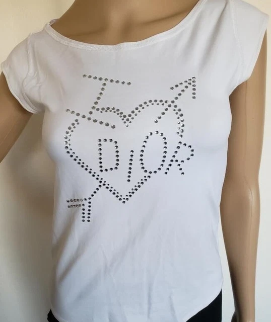 Womens Christian Dior Boutique Rhinestone Logo I Love Dior Heart Arrow Top Sz 10