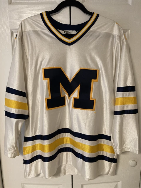 Vintage KSA The University Of Michigan Stitched Hockey Jersey Mens Size S White