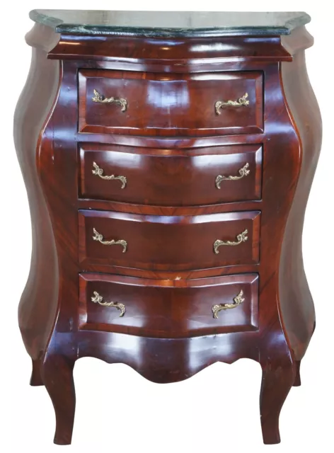 Antique Italian Rococo Crotch Mahogany Marble Bombe Lingerie Commode Chest