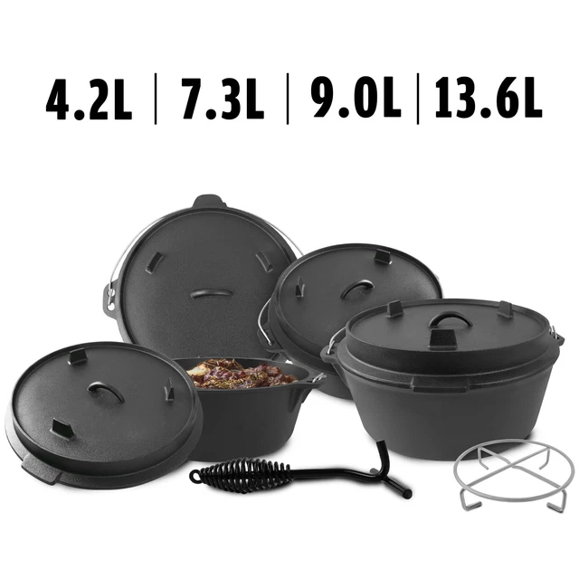 Dutch Oven Set Gusseisen mit Deckelheber Schmortopf für Lagerfeuer Feuertopf BBQ