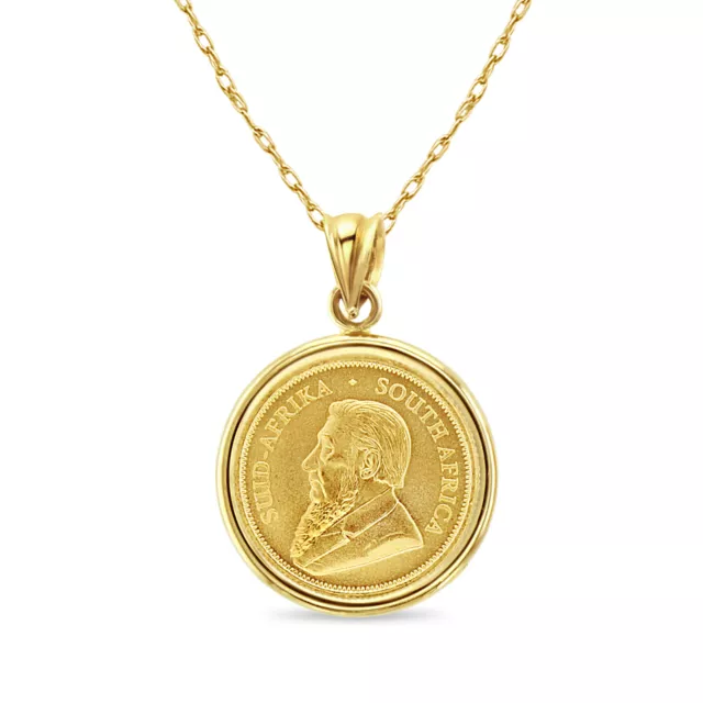 1/10OZ FINE GOLD South African Krugerrand Coin Necklace with Polished ...