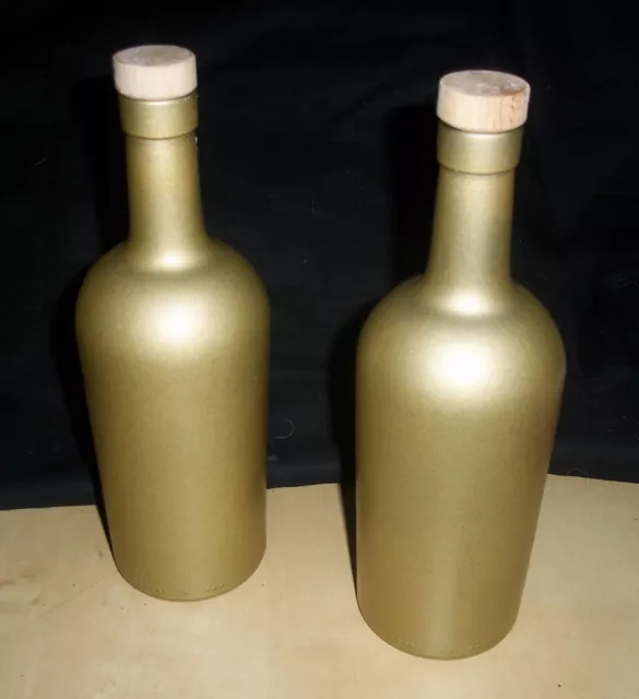 2x Glass Bottle with cork stopper 50 Cl golden upcycle cocktail storage gin used