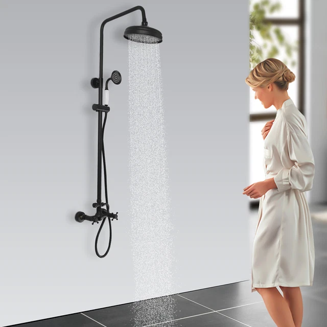 Retro Regendusche Schwarz - Duschsystem Mit Dachbrause & Handdusche