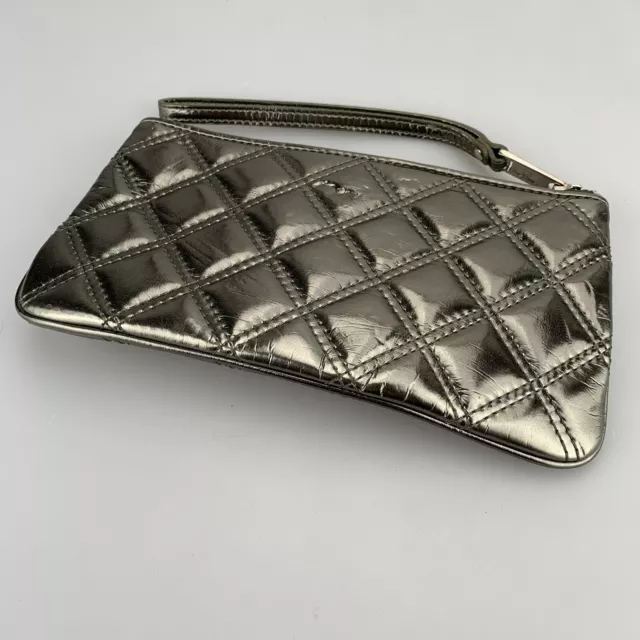 Marc Jacobs Wristlet Quilted Purse Metallic Green Olive Pouch 3