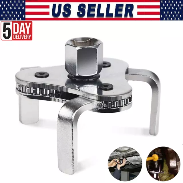 Oil Filter Wrench Adjustable Universal 3 Jaw Remover Tool Socket 1/2 & 3/8 Drive