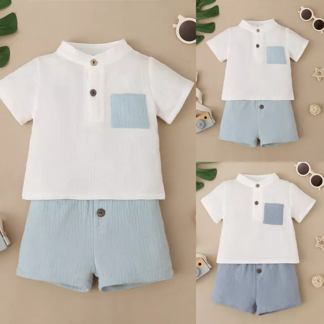 Infant Baby Boys Short Sleeve Shirt Tops Shorts Pants Outfits Set Summer Clothes