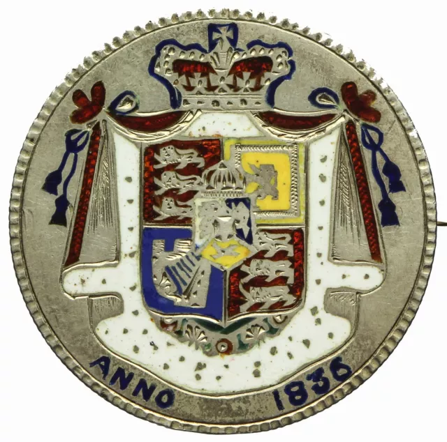 William iv Enamelled Silver Halfcrown 1836 Coin Brooch