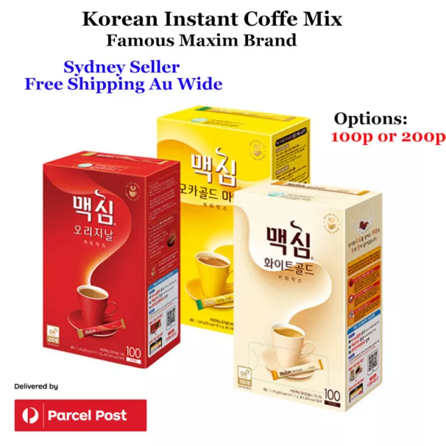 Korean Instant Maxim Coffee Mix 100/200 Sticks Mocha Gold, Original, White Gold