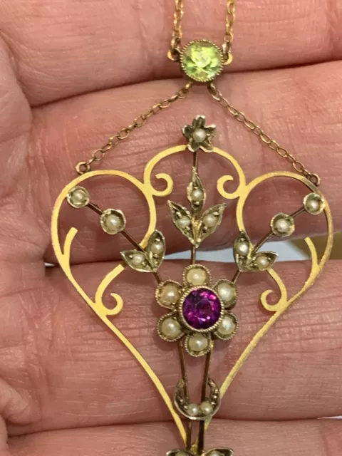 Exquisite Fine Edwardian 9ct Gold SUFFRAGETTE Heart Pendant Necklace Circa 1910 3